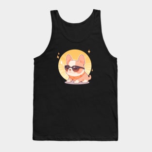 Cute French Bulldog Retro Vibes - Kawaii Bulldog Wearing Glasses Tank Top